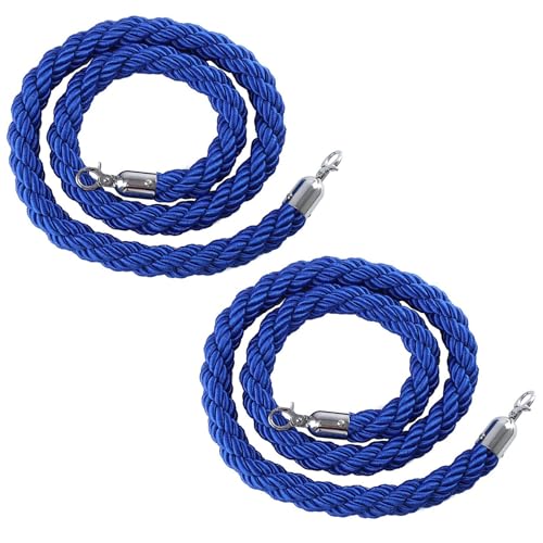 Rungenseil, 2er-Pack blaues Samt-Rungenseil, Samt-Absperrseil for Abschlussfeier/Roter Teppich, elegantes Samtseil mit Haken (Farbe: Samt-Goldhaken, Größe: 2 m) von LKDCNUP