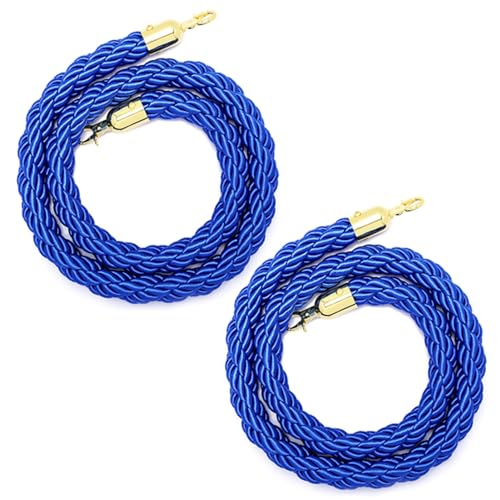 Rungenseil, 2er-Pack blaues Samt-Rungenseil, Samt-Absperrseil for Abschlussfeier/Roter Teppich, elegantes Samtseil mit Haken (Farbe: Samt-Goldhaken, Größe: 2 m) von LKDCNUP