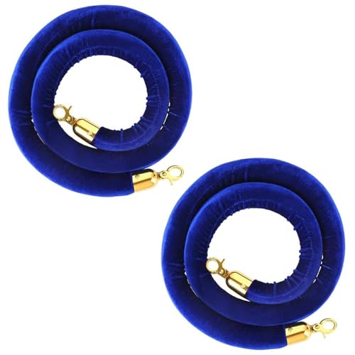 Rungenseil, 2er-Pack blaues Samt-Rungenseil, Samt-Absperrseil for Abschlussfeier/Roter Teppich, elegantes Samtseil mit Haken (Farbe: Samt-Goldhaken, Größe: 2 m) von LKDCNUP