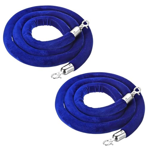 Rungenseil, 2er-Pack blaues Samt-Rungenseil, Samt-Absperrseil for Abschlussfeier/Roter Teppich, elegantes Samtseil mit Haken (Farbe: Samt-Goldhaken, Größe: 2 m) von LKDCNUP