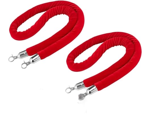 Rungenseil, Queue ty Barrier Samtseil Rot, VIP-Rungenseil Roter Teppich Partydekorationen, Langes Rotes Samtrungenseil for Pfostenständer (Farbe: Samt-Goldhaken, Größe: 2 m/6,6 Fuß) von LKDCNUP
