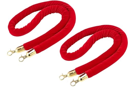 Rungenseil, Queue ty Barrier Samtseil Rot, VIP-Rungenseil Roter Teppich Partydekorationen, Langes Rotes Samtrungenseil for Pfostenständer (Farbe: Samt-Goldhaken, Größe: 2 m/6,6 Fuß) von LKDCNUP