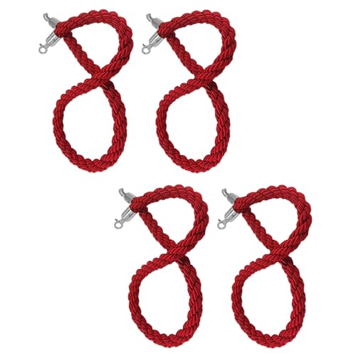 Rungenseil, Samtseil-Absperrung, 4 Stück, rotes Samt-Rungenseil mit polierten Haken, rotes Teppich-/Party-/Hochzeits-Massenkontrollseil, dickes Warteschlangenseil (Farbe: Samt-Goldhaken, Größe: 2 m) von LKDCNUP