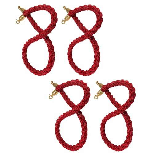 Rungenseil, Samtseil-Absperrung, 4 Stück, rotes Samt-Rungenseil mit polierten Haken, rotes Teppich-/Party-/Hochzeits-Massenkontrollseil, dickes Warteschlangenseil (Farbe: Samt-Goldhaken, Größe: 2 m) von LKDCNUP