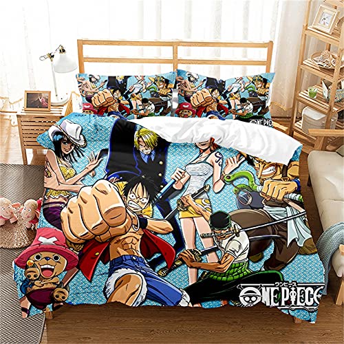 LKFFHAVD Anime One Piece Bettwäsche - Set, Luffy Bettwäsche Bettbezug, 3D - Druck 100% Microfaser Duvet Cover Mit Kissenbezug Für KinderJungen Mädchen (135 x 200cm,11) von LKFFHAVD