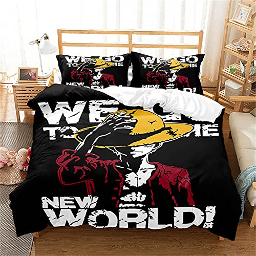 LKFFHAVD Anime One Piece Bettwäsche - Set, Luffy Bettwäsche Bettbezug, 3D - Druck 100% Microfaser Duvet Cover Mit Kissenbezug Für KinderJungen Mädchen (140 x 210cm,34) von LKFFHAVD