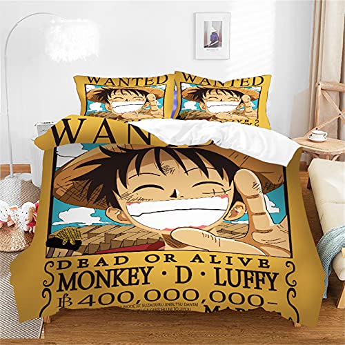 LKFFHAVD Anime One Piece Bettwäsche - Set, Luffy Bettwäsche Bettbezug, 3D - Druck 100% Microfaser Duvet Cover Mit Kissenbezug Für KinderJungen Mädchen (220 x 260cm,32) von LKFFHAVD