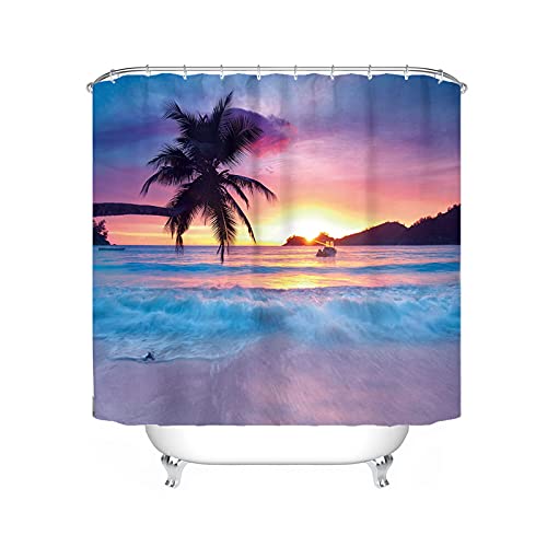 LKFFHAVD Duschvorhang Textil Sandstrand 120x200 180x200 180x180 Strand Muster Shower Curtains Wasserdicht, 3D-Druck Bunt Pink Blau Curtains (180 * 180CM,3) von LKFFHAVD