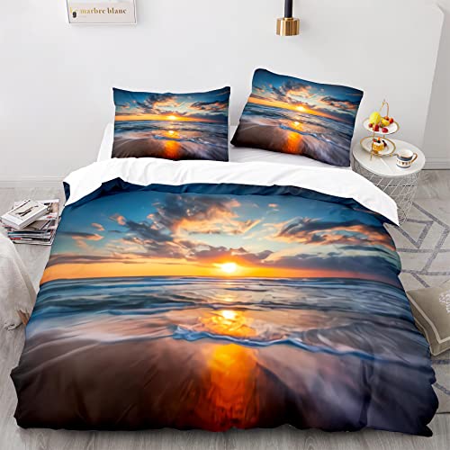 LKFFHAVD Sandstrand Bettwäsche-Sets, Unter Dem Meer Bettwäsche, Strand Landschaft Bettbezug+Kissenbezügen, Geeignet Erwachsene Jugendliche (135 x 200CM,6) von LKFFHAVD