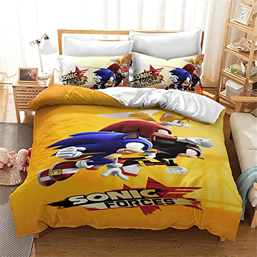 LKFFHAVD Sonic Bettwäsche - Set, Anime Sonic Bettbezug, Cartoons Sonic Kinder Duvet Cover, 3D Druck Mikrofibre - Mit Kissenbezug (135 x 200cm,13) von LKFFHAVD