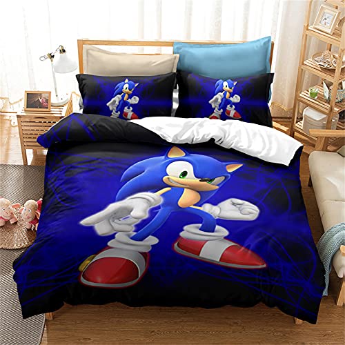 LKFFHAVD Sonic Bettwäsche - Set, Anime Sonic Bettbezug, Cartoons Sonic Kinder Duvet Cover, 3D Druck Mikrofibre - Mit Kissenbezug (135 x 200cm,24) von LKFFHAVD