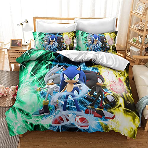 LKFFHAVD Sonic Bettwäsche - Set, Anime Sonic Bettbezug, Cartoons Sonic Kinder Duvet Cover, 3D Druck Mikrofibre - Mit Kissenbezug (140 x 210cm,19) von LKFFHAVD