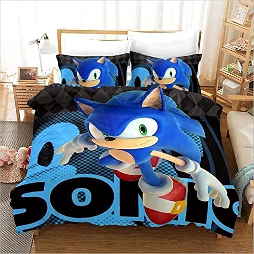 LKFFHAVD Sonic Bettwäsche - Set, Anime Sonic Bettbezug, Cartoons Sonic Kinder Duvet Cover, 3D Druck Mikrofibre - Mit Kissenbezug (140 x 210cm,8) von LKFFHAVD