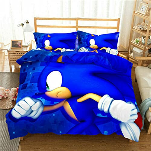 LKFFHAVD Sonic Bettwäsche - Set, Anime Sonic Bettbezug, Cartoons Sonic Kinder Duvet Cover, 3D Druck Mikrofibre - Mit Kissenbezug (200 x 200 cm,10) von LKFFHAVD