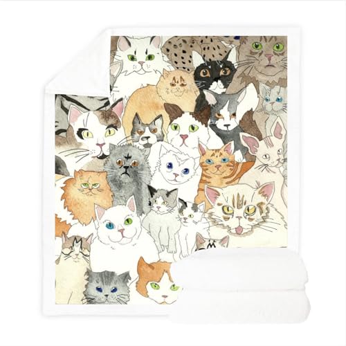 LKFFHAVD Süße Katze Kuscheldecke Decke Sofa, Cartoon Katze, Fleece-Decke Mit Katze, Für Kinder, Teenager, Erwachsene, Flauschige Weiche Decke (100 * 140,3) von LKFFHAVD