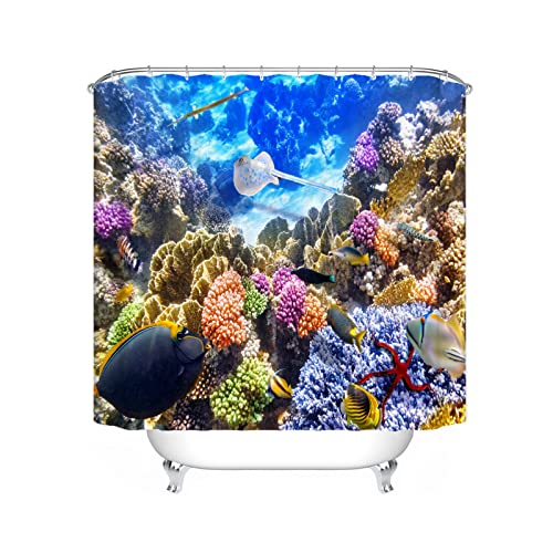 LKFFHAVD Unter Dem Meer Duschvorhang 120x200 180x180, 3D-Druck Ozean Korallenriff Bunt Shower Curtains Wasserdicht, Dekorieren Sie Ihr Badezimmer (120 * 200CM,6) von LKFFHAVD