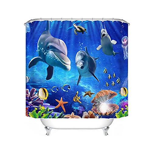 LKFFHAVD Unter Dem Meer Duschvorhang 120x200 180x180, 3D-Ozean Delfin Korallenriff Bunt Shower Curtains Wasserdicht, Dekorieren Sie Ihr Badezimmer (120 * 200CM,2) von LKFFHAVD