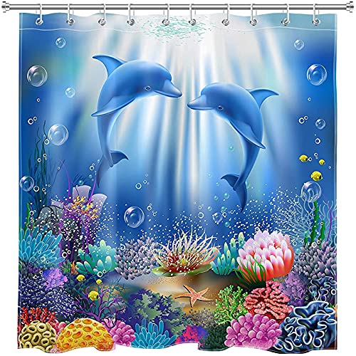 LKFFHAVD Unter Dem Meer Duschvorhang 120x200 180x180, 3D-Ozean Delfin Korallenriff Bunt Shower Curtains Wasserdicht, Dekorieren Sie Ihr Badezimmer (120 * 200CM,6) von LKFFHAVD