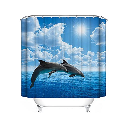 LKFFHAVD Unter Dem Meer Duschvorhang 120x200 180x180, 3D-Ozean Delfin Korallenriff Bunt Shower Curtains Wasserdicht, Dekorieren Sie Ihr Badezimmer (180 * 200CM,1) von LKFFHAVD