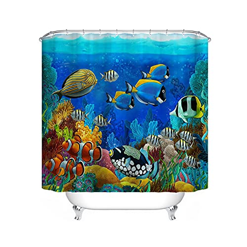 LKFFHAVD Unter Dem Meer Duschvorhang 180x180, Ozean Delfin Haie Korallenriff Bunt Shower Curtains Wasserdicht, Dekorieren Sie Ihr Badezimmer (180 * 200CM,2) von LKFFHAVD