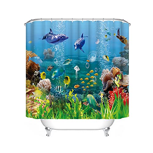 LKFFHAVD Unter Dem Meer Duschvorhang 180x180, Ozean Delfin Haie Korallenriff Bunt Shower Curtains Wasserdicht, Dekorieren Sie Ihr Badezimmer (200 * 200CM,1) von LKFFHAVD