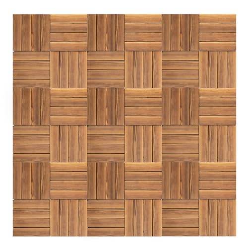 LKHDONG 36 Stück Holzfliesen 30X30cm Balkonfliesen Wetterfest Hartholz Deckfliesen Balkon Bodenbelag, Terrassenfliesen Braun Garten Bodenfliese 11 Stück /1 m² von LKHDONG