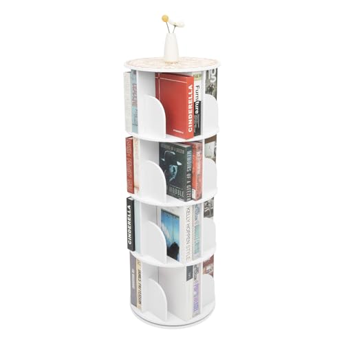 LKHDONG Bücherregal Drehbares Bücherschrank 2-Stöckiges Regal Bücher Weiß Offener Standregal 360° Drehregal 40x40x59.5 cm (4-Stöckiges) von LKHDONG