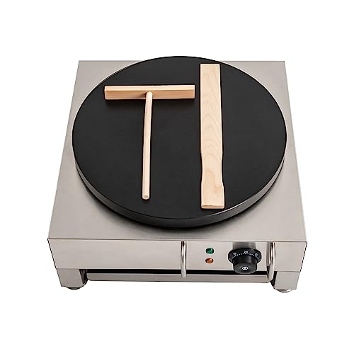 LKHDONG Elektrische Crepes Maker 45cm – Profi Crepesgerät mit Antihaftbeschichtung und Zubehör – 16 Zoll Crepesplatte mit hölzernem Spreizer – Crepespfanne für Gastronomie und Gewerbe 2.8KW von LKHDONG