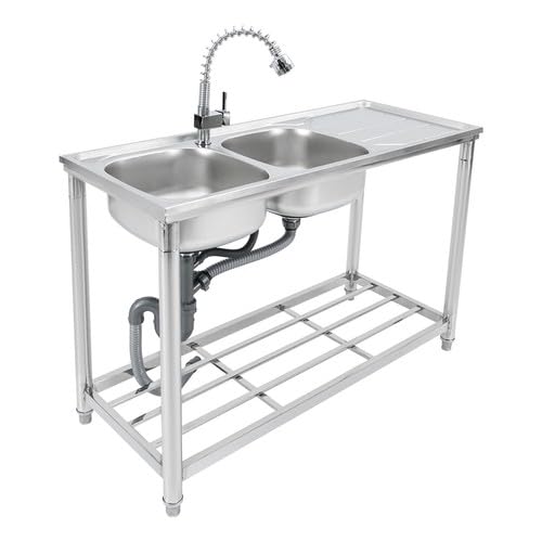 LKHDONG Freistehende Spültisch Doppelt Becken Küchenspüle 201 Edelstahl Gastro Spüle mit Wasserhahn 120 x 50 x 80cm Edelstahlspüle mit Unterschrank für Restaurant, Outdoorküche, Camping LKHDONG Freistehende Spültisch Doppelt Becken Küchenspüle 201 Edelstahl Gastro Spüle mit Wasserhahn 120 x 50 x 80cm Edelstahlspüle mit Unterschrank für Restaurant, Outdoorküche, Camping von LKHDONG