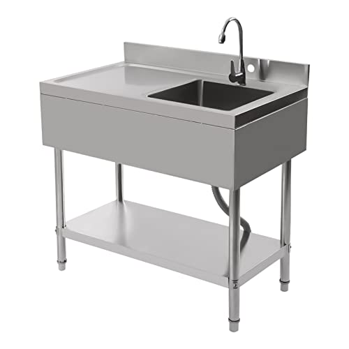 LKHDONG Gewerbliche Spülbecken Freistehende Spüle Edelstahl 1 Becken Küchenspüle mit Wasserhahn, Gastro Spültisch Edelstahlspüle mit Unterschrank für Außen, Innen Ablassvorrichtung 100 x 60 x 80cm LKHDONG Gewerbliche Spülbecken Freistehende Spüle Edelstahl 1 Becken Küchenspüle mit Wasserhahn, Gastro Spültisch Edelstahlspüle mit Unterschrank für Außen, Innen Ablassvorrichtung 100 x 60 x 80cm von LKHDONG