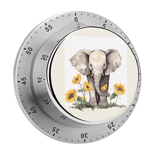 60-Minuten-Aufzieh-Timer, tragbar, Elefant und Sonnenblume, visueller mechanischer Wecker, Edelstahl, Küchen-Countdown-Timer, magnetischer Countdown für Lernübungen, Outdoor 60-Minuten-Aufzieh-Timer, tragbar, Elefant und Sonnenblume, visueller mechanischer Wecker, Edelstahl, Küchen-Countdown-Timer, magnetischer Countdown für Lernübungen, Outdoor von LKHDS