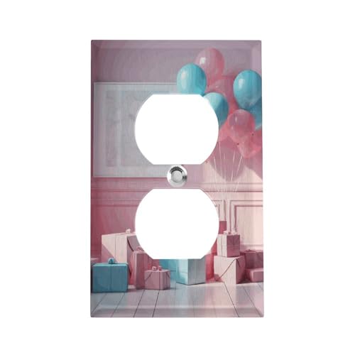 Balloons in The Room Outlet Cover, American Standard Wall Plate with Screws - Heat & Impact Resistant Stainless Steel, 1-Gang Duplex Socket Cover for Home Decor von LKHDS