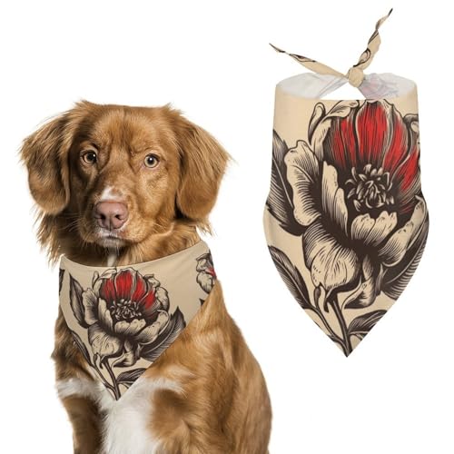 Hundehalstuch mit schwarzen und roten Blumen, waschbar und verstellbar, dreieckig, atmungsaktiv, für kleine, mittelgroße und große Haustiere, niedliches modisches Haustierzubehör von LKHDS