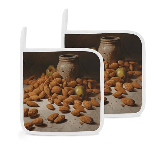 Mandeln und Gläser Topflappen 2er Set, Hitzebeständige Küche Topflappen mit Aufhängeschlaufen, langlebige Ofen Hot Pads zum Kochen, Backen, Grillen von LKHDS