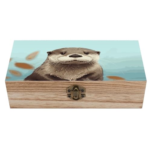 Süße Otter-Aufbewahrungsbox aus Holz, Geschenk-Schmuckschatulle, personalisierbar, Holzbox, Andenken-Box mit Scharnierdeckel und Frontverschluss, Schmuckschatulle für Handwerk, Kunst, Hobbys von LKHDS