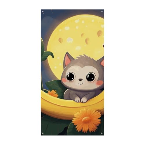 Türbanner mit Bananenkatzen-Druck, saisonale vertikale Türabdeckung, Dekoration, langlebiger Hintergrund für Party, Veranda, Eingang, Garten, Dekoration, 178 x 80 cm von LKHDS