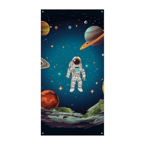 Türbanner mit Raketen-Astronautenmotiv, saisonale vertikale Türabdeckung, Dekoration, langlebiger Hintergrund für Party, Veranda, Eingang, Garten, Dekoration, 178 x 80 cm von LKHDS