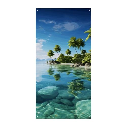 Türbanner mit schöner Insel im Meer, saisonale vertikale Türabdeckung, Dekoration, langlebiger Hintergrund für Party, Veranda, Eingang, Garten, Dekoration, 178 x 80 cm von LKHDS