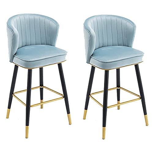Bar Stuhlstuhl Set 2, Bar Stuhl Bar Heighöhe-Eisen-Ständer, Flanellschwamm Küchenstuhl Moderner klassischer Stilknopf Tufted Counter Sitzgelegenheiten für Zuhause (hellblau 75 cm) Made in China von LKHGTR
