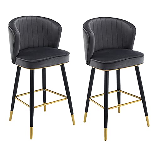 Bar Stuhlstuhl Set 2, Barhocker Bar Heighöhe-Eisen-Ständer, Flanellschwamm Küchenstuhl Moderner klassischer Stil Button Tufted Counter Sitzgelegenheiten Pubmöbel für zu Hause (Dunkelgrau 75 cm) Made von LKHGTR