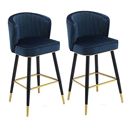 Bar Stuhlstuhl Set 2, Barhocker Bar Heighöhe-Eisen-Ständer, Flanellschwamm Küchenstuhl Moderner klassischer Stil Button Tufted Counter Sitzgelegenheiten für Zuhause (Dunkelblau 75 cm) Made in China von LKHGTR