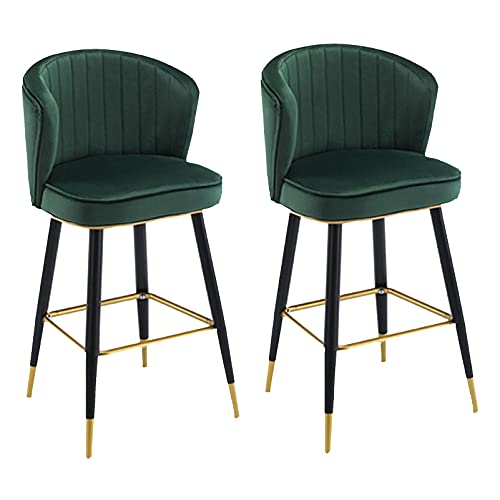 Bar Stuhlstuhl Set 2, Barhocker Bar Heighöhe-Eisen-Ständer, Flanellschwamm Küchenstuhl Moderner klassischer Style Button Tufted Counter Sitzgelegenheiten Pubmöbel für zu Hause (Green 75 cm) Made in von LKHGTR
