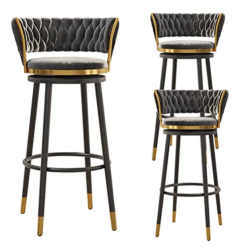 Barstil Family Chairss Set mit 1/2/3/4 Frühstücksküchteschalterhocker mit Rückenlehne und Metallbeinen, Velvet Fabric Bar Stühle Hochhocker für Kücheninseln/Home Bar Grey (3PCS 65 Made in China von LKHGTR