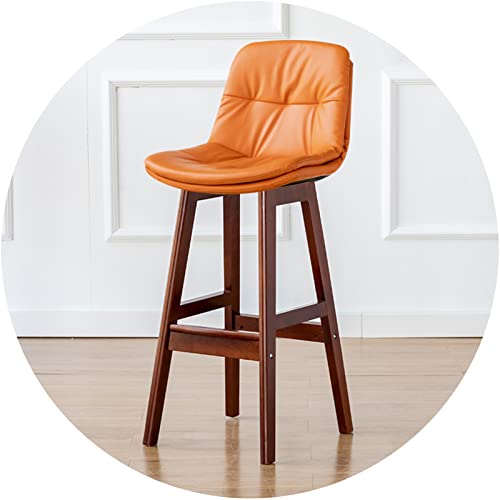 Barstuhl Gummiholzholzhocker mit Rückenlehne, zweischichtiger Sitzsitz und Weiterchenfußstütze, Restaurantklopfen -Rezeption, brauner Rahmen (Größe: 71 cm, Farbe: Orange) (Orange 7 Made in China von LKHGTR
