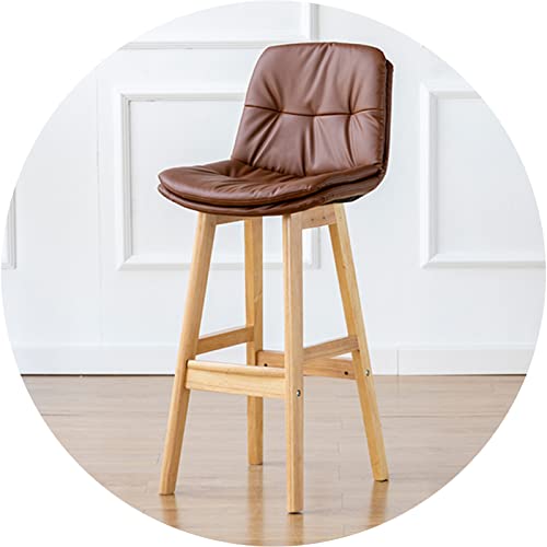 Barstuhl Massivholz hoher Stuhl mit Rückenlehne, Sitzplatzsitze mit Doppelschicht und breiterer Fußstütze, Büroenthekenempfang Barhocker (Größe: 71 cm, Farbe: Dunkelgrau) (braun 71 cm) Made in China von LKHGTR