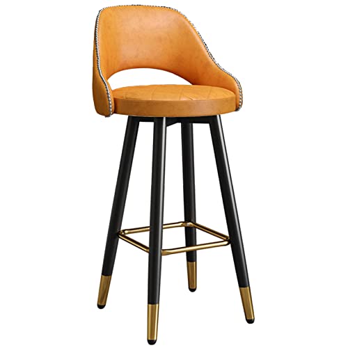 Barstuhl Schwenkstuhl, Nappa -Leder geschwungen, Haus Küche Esstheke Rezeptionhocker mit Metallfußstütze und Messingfüßen (Größe: 75 cm, Farbe: rot) (Orange 75 cm) Made in China von LKHGTR