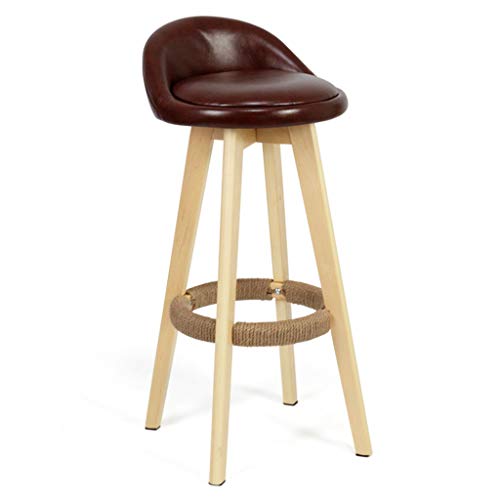 Esstuhl schwenkbar PU -Sitz Familienhocker Barhocker Barhocker Massivholz Beine natürlicher Vintage High Stool für Pub Cafeteria Esszimmer Restaurant Bar Maximal Ladung (Dunkelbraun 63 cm Made in von LKHGTR