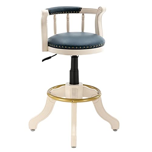 Familienhocker Barhocker Barhocker Massives Holz gebogener Gummi mit Rückenlehne, Schwenkbar Stuhl mit Kücheninsel, Höhe verstellbar, runde Sitz Cowhide Counter Height Ga (Marine Blue B) Made in China von LKHGTR