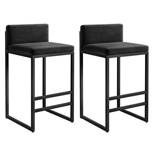 Family Bar Stuhl Hochhocker Barhocker Set von 2 Quadratmeter -Samt -Sitzbars mit schwarzen, Küchenfrühstückstühlen #1 Grey + Schwarzer Rahmen 65 cm Sitzhöhe (schwarz + schwarzer Rahmen #1 Made in von LKHGTR