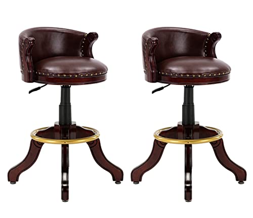 Family Stool Bar Stuhl Barhocker Set von 2 Familien Stuhlstuhl Stuhl Stuhl Stuhl Stuhl Massivholz Retro -Gummi mit Rückenlehne, Bar Stuhl Schwenkvereinbarung, runder Sitzhäftling Leder, Made in China von LKHGTR